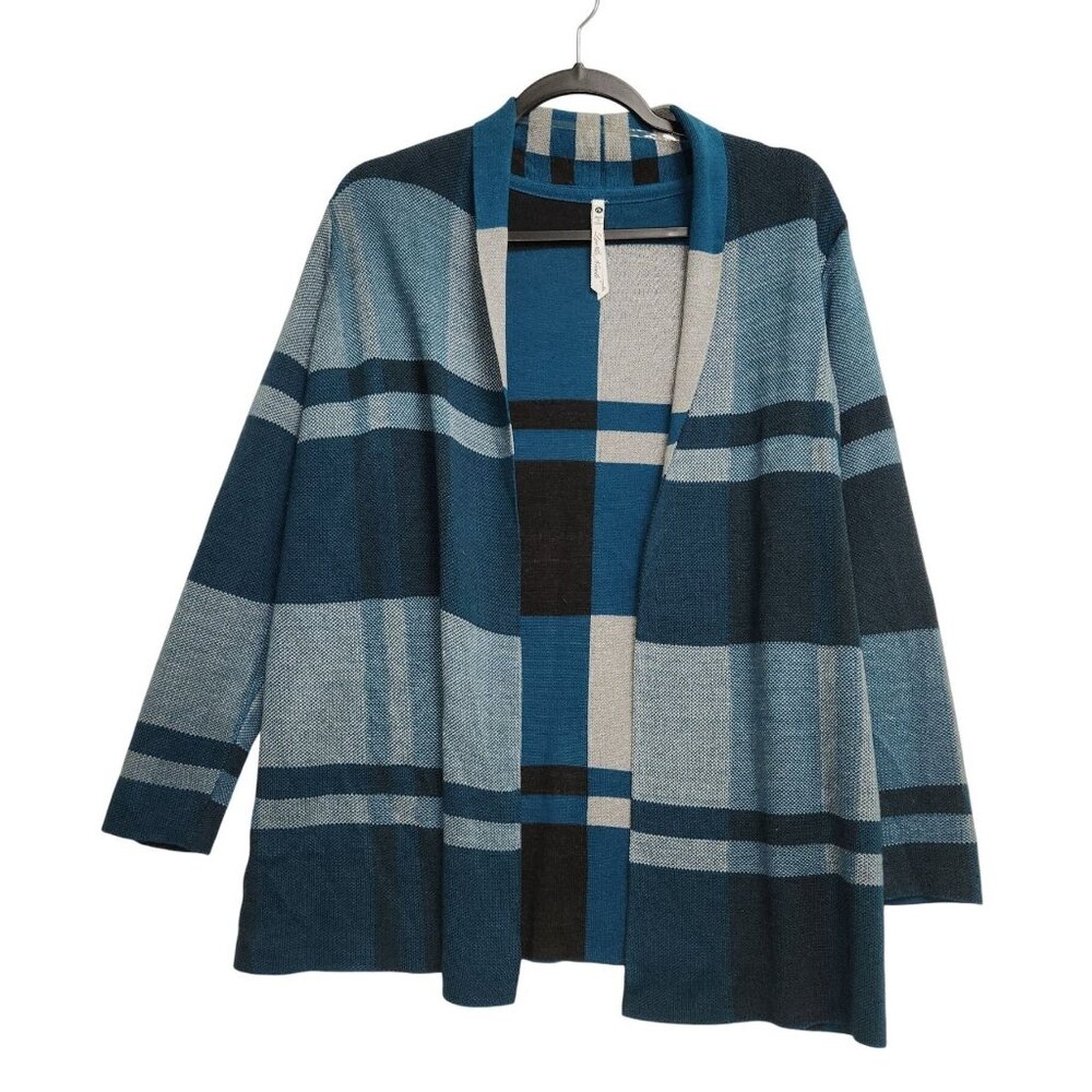 Leo & Nicole Womens PL Open Front Plaid Cardigan Sweater Blue & Gray 2389